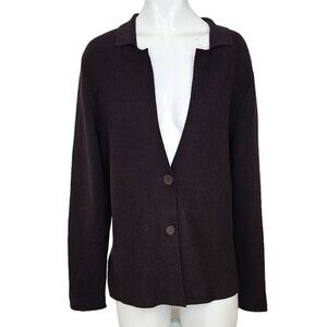 Eileen Fisher Womens Silk Cotton Button Front Cardigan Collared Top  Size Small